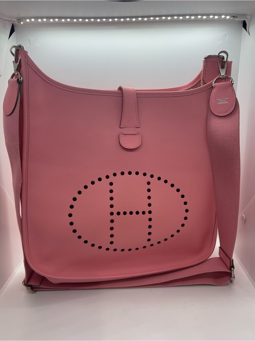 Hermes Pink Evelyne Shoulder Bag with Perforated H